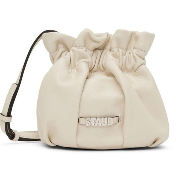 STAUD Handbags - Staud Mini Grace Bucket Bag Cream Leather Crossbody NWT Adjustable Strap
